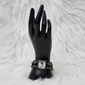 💥Illinois State Redbirds Vintage Gun Metal Silver Tone Stretch Panel Bracelet